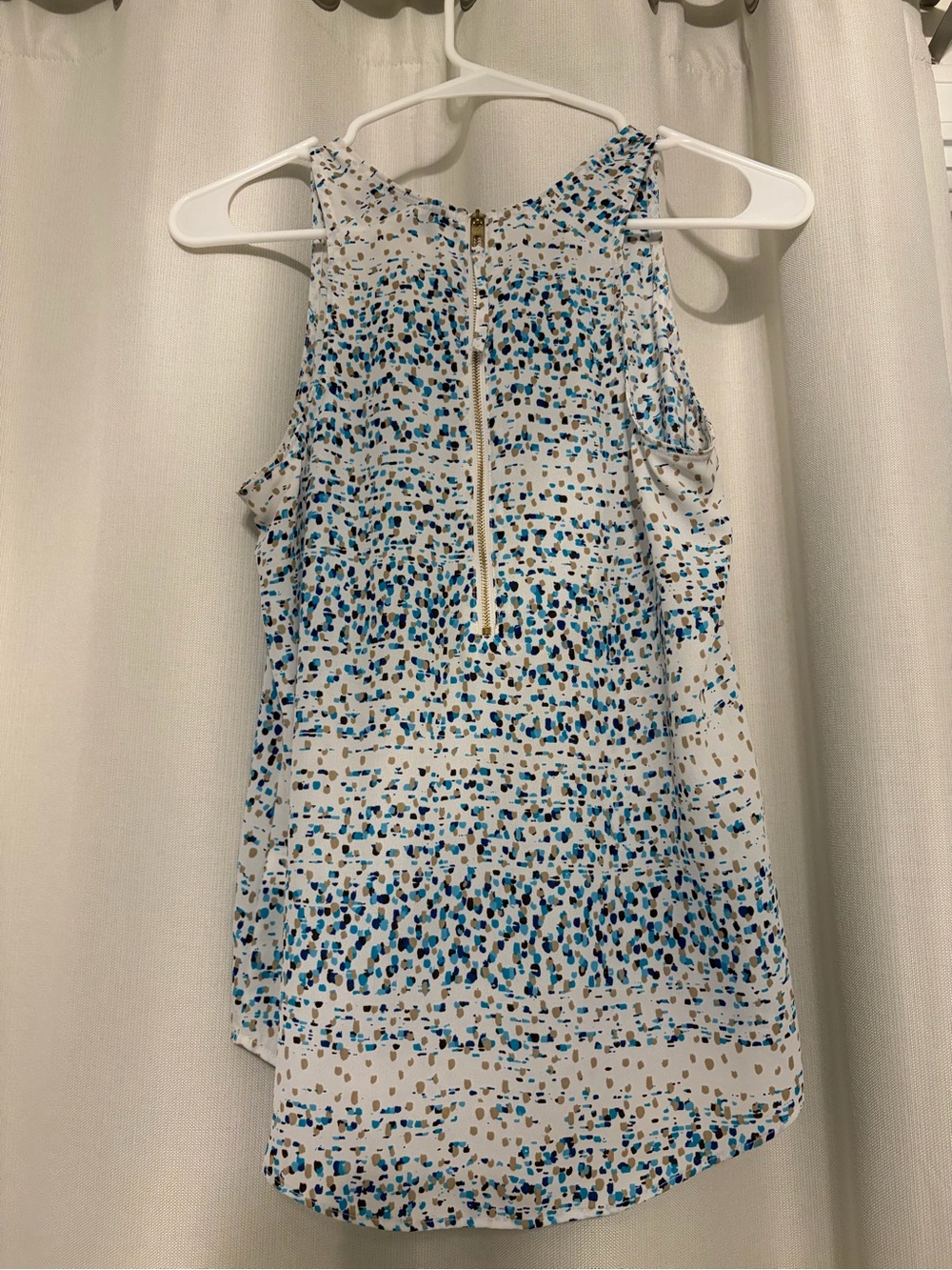 Apt 9. White Sleeveless Printed Tank Top with Blue & Teal Speckle petite small - Picture 3 of 5